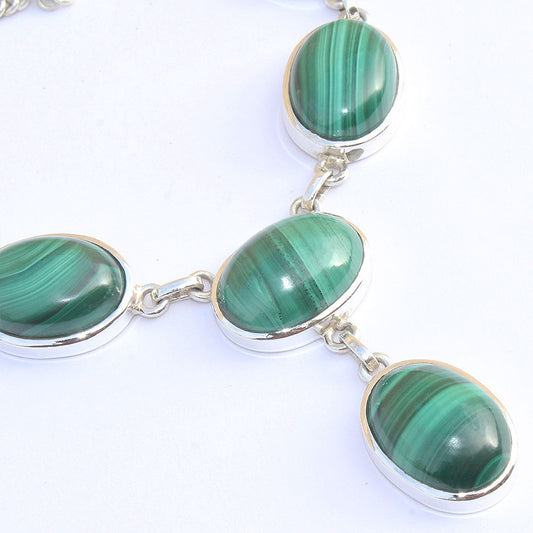 925 SOLID STERLING SILVER NATURAL MALACHITE HANDMADE NECKLACE,18 INCHES