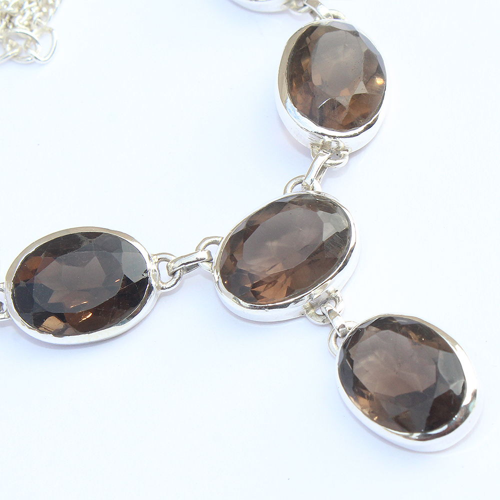 925 SOLID STERLING SILVER NATURAL SMOKY QUARTZ HANDMADE NECKLACE,18 INCHES