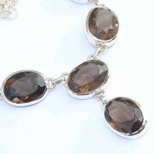 925 SOLID STERLING SILVER NATURAL SMOKY QUARTZ HANDMADE NECKLACE,18 INCHES
