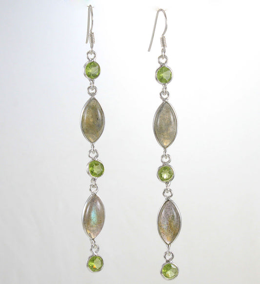 925 SOLID STERLING SILVER NATURAL LABRADORITE GEMSTONE HOOK EARRING