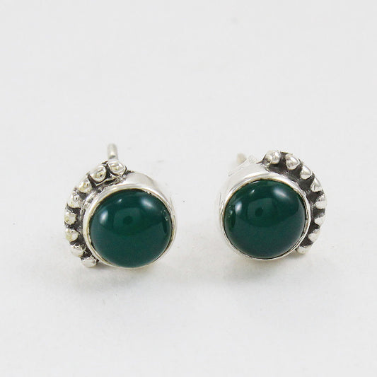 925 SOLID STERLING SILVER NATURAL GREEN ONYX GEMSTONE STUD EARRING