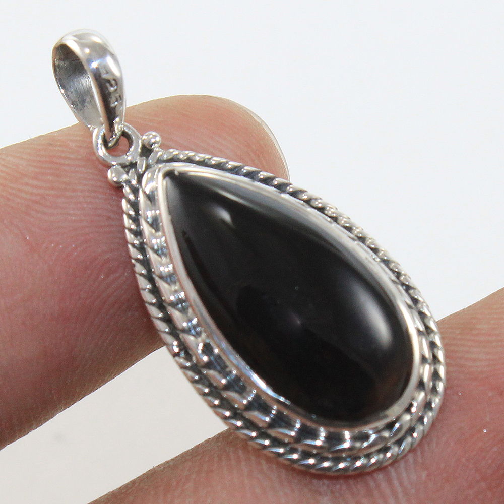 NATURAL BLACK ONYX 925 SOLID STERLING SILVER HANDMADE PENDANT