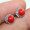 925 SOLID STERLING SILVER NATURAL RED CORAL GEMSTONE STUD EARRING