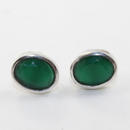 925 SOLID STERLING SILVER NATURAL GREEN ONYX GEMSTONE STUD EARRING