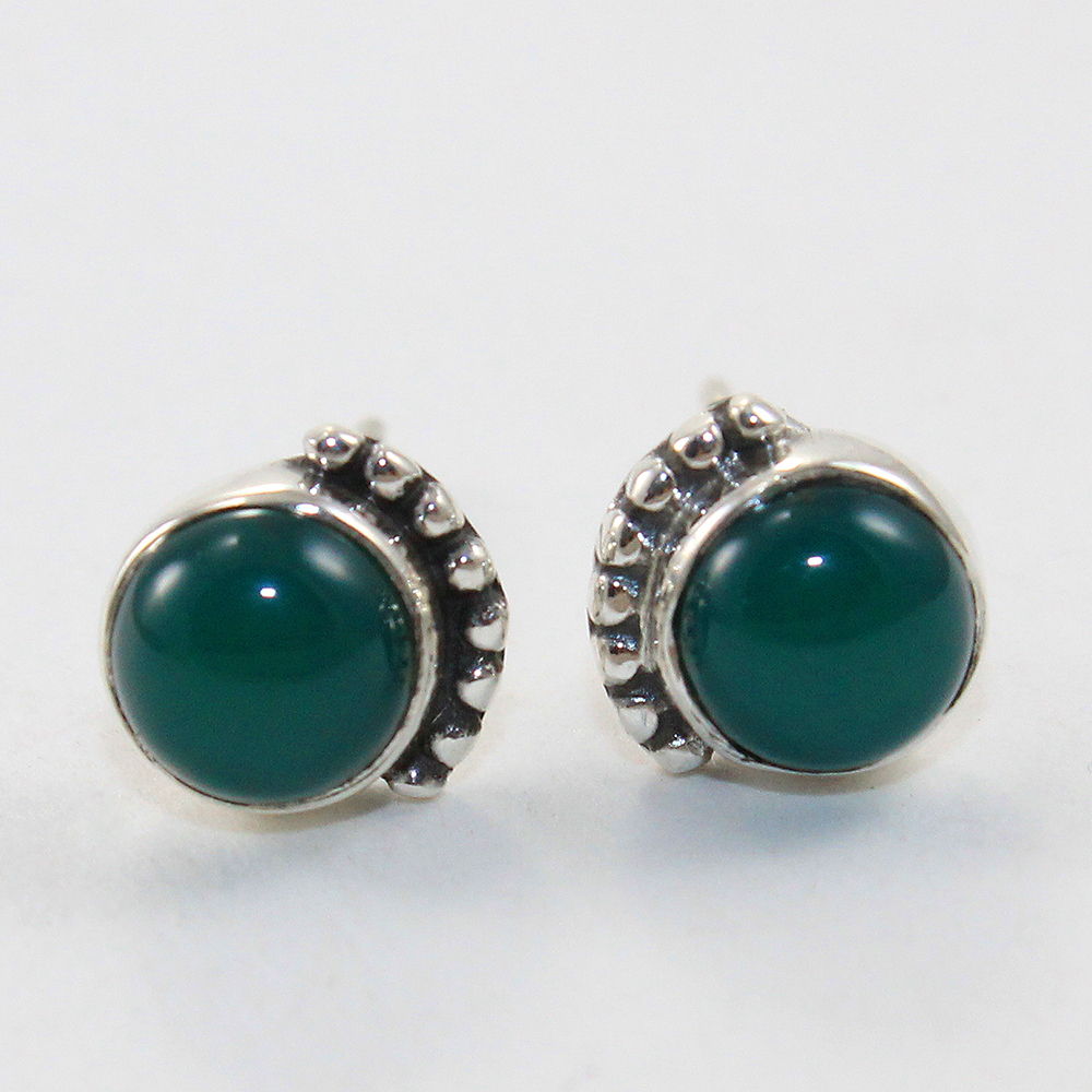 925 SOLID STERLING SILVER NATURAL GREEN ONYX GEMSTONE STUD EARRING