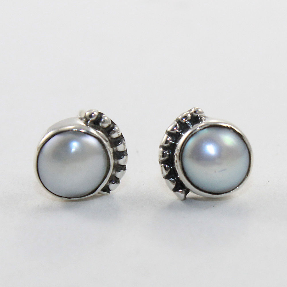 925 SOLID STERLING SILVER NATURAL MOTHER OF PEARL GEMSTONE STUD EARRING