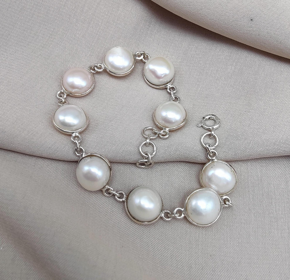 Mother of Pearl 925 Sterling Silver Bracelet: Bezel Set Gemstone Jewelry