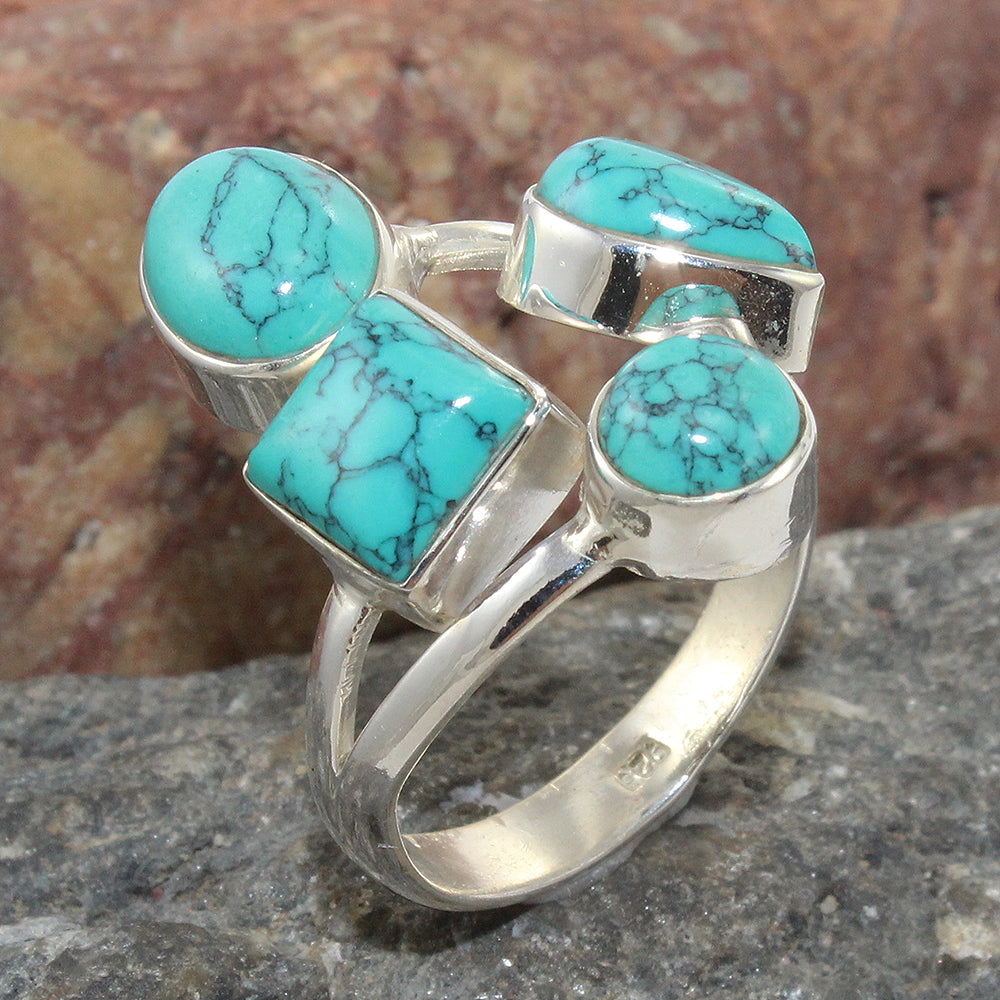 925 SOLID STERLING SILVER NATURAL TURQUOISE GEMSTONES HANDMADE RING, ALL SIZES AVAILABLE