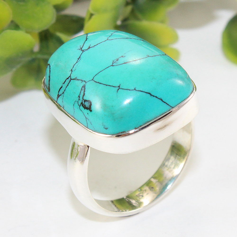 925 SOLID STERLING SILVER NATURAL TURQUOISE GEMSTONES HANDMADE RING, ALL SIZES AVAILABLE