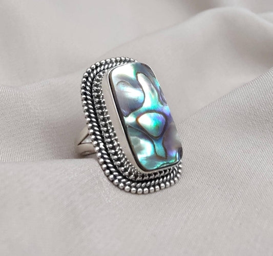 Handmade Abalone Shell 925 Sterling Silver Ring | Boho Ocean Jewelry