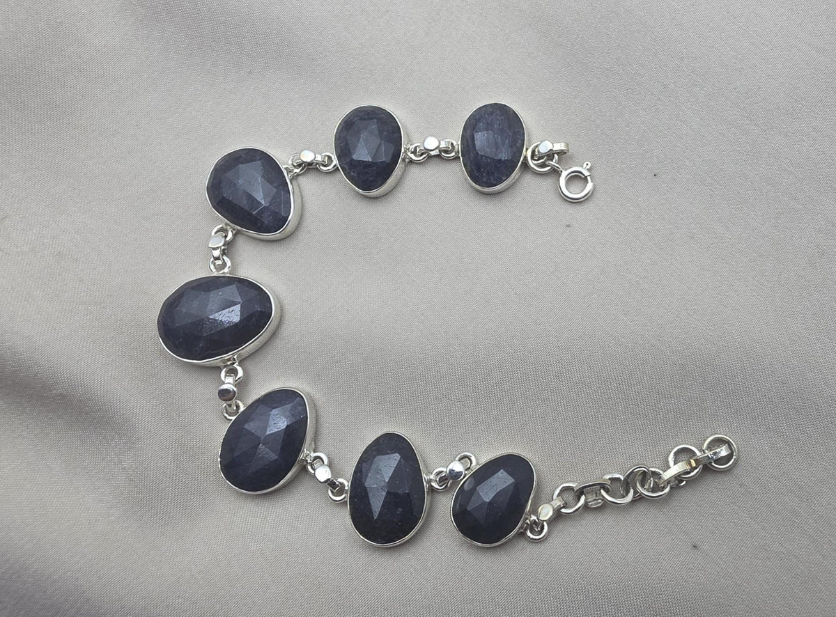 925 Sterling Silver Blue Sapphire Bracelet Faceted Sapphire Jewelry September Birthstone
