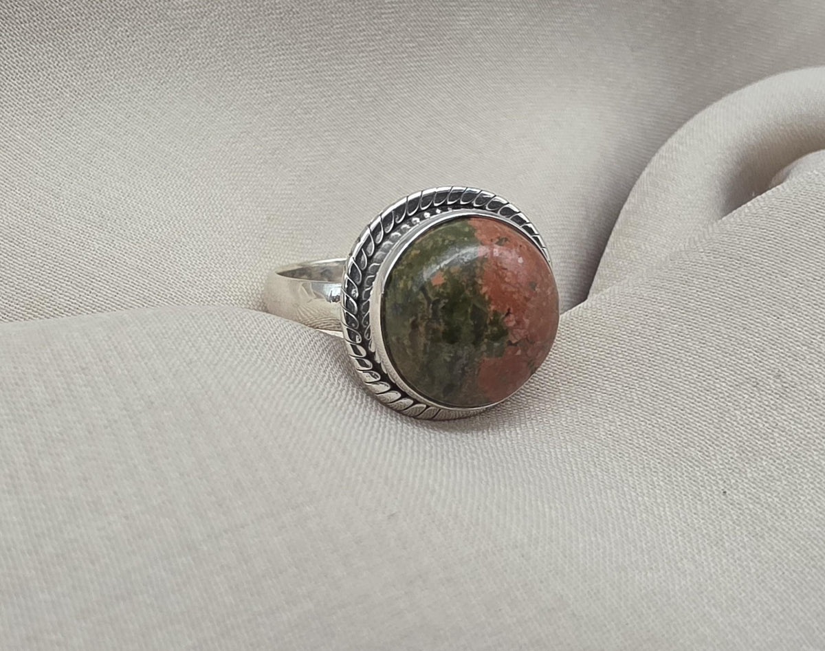 Unakite Jasper 925 Sterling Silver Ring Natural Gemstone Ring Boho Healing Crystal Jewelry