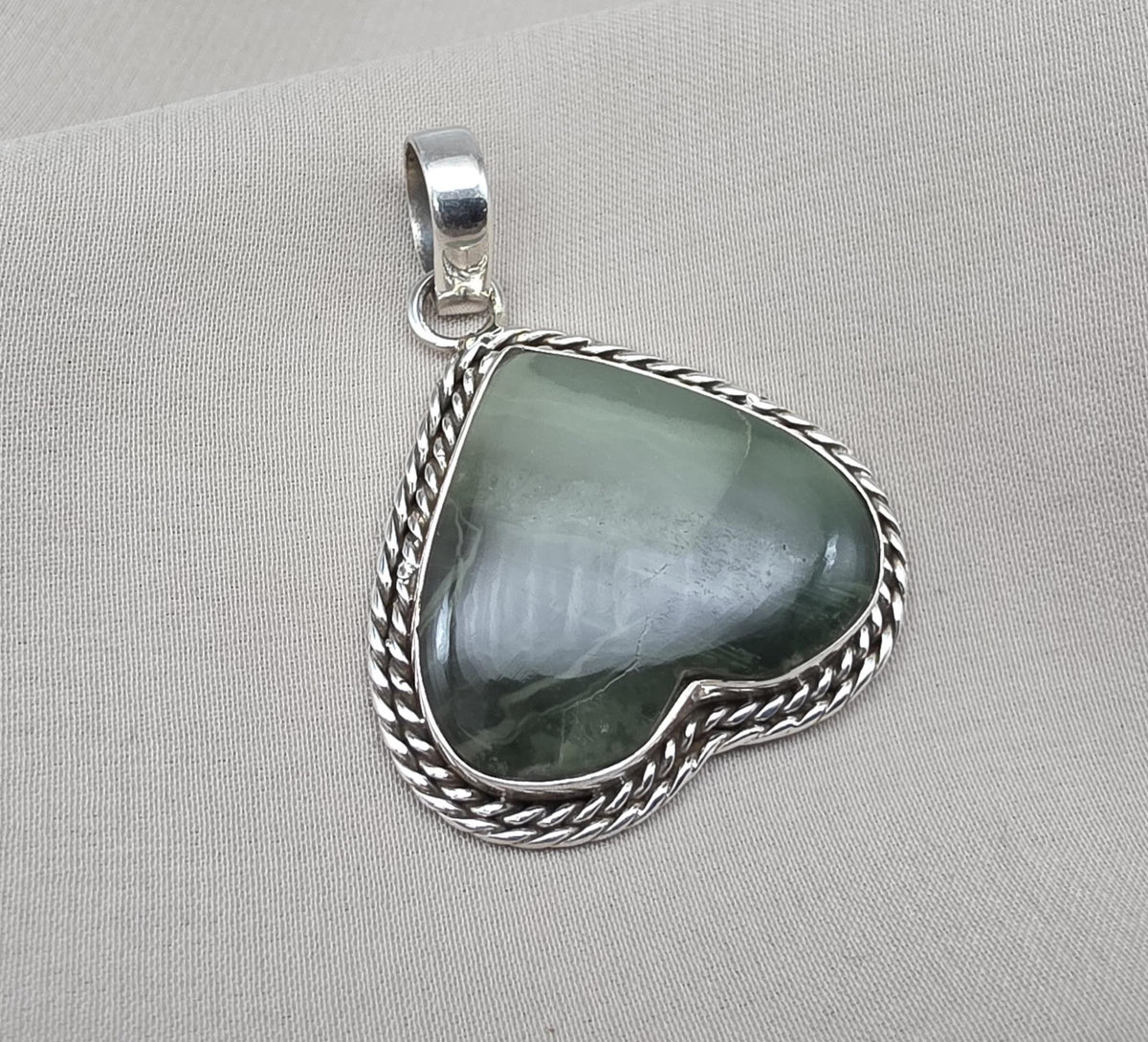 Seraphinite Pendant: 925 Sterling Silver, Healing Crystal Jewelry Heart shape Unique Pendant