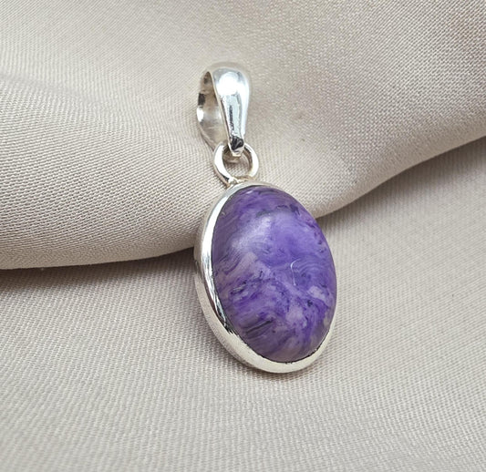 925 Sterling Silver Charoite Pendant: Purple Gemstone Necklace Handmade Jewelry