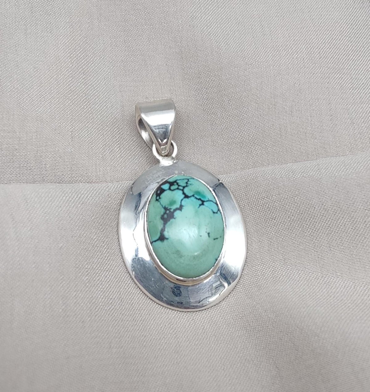 Tibetan Turquoise Pendant: Sterling Silver Boho Necklace, Handmade