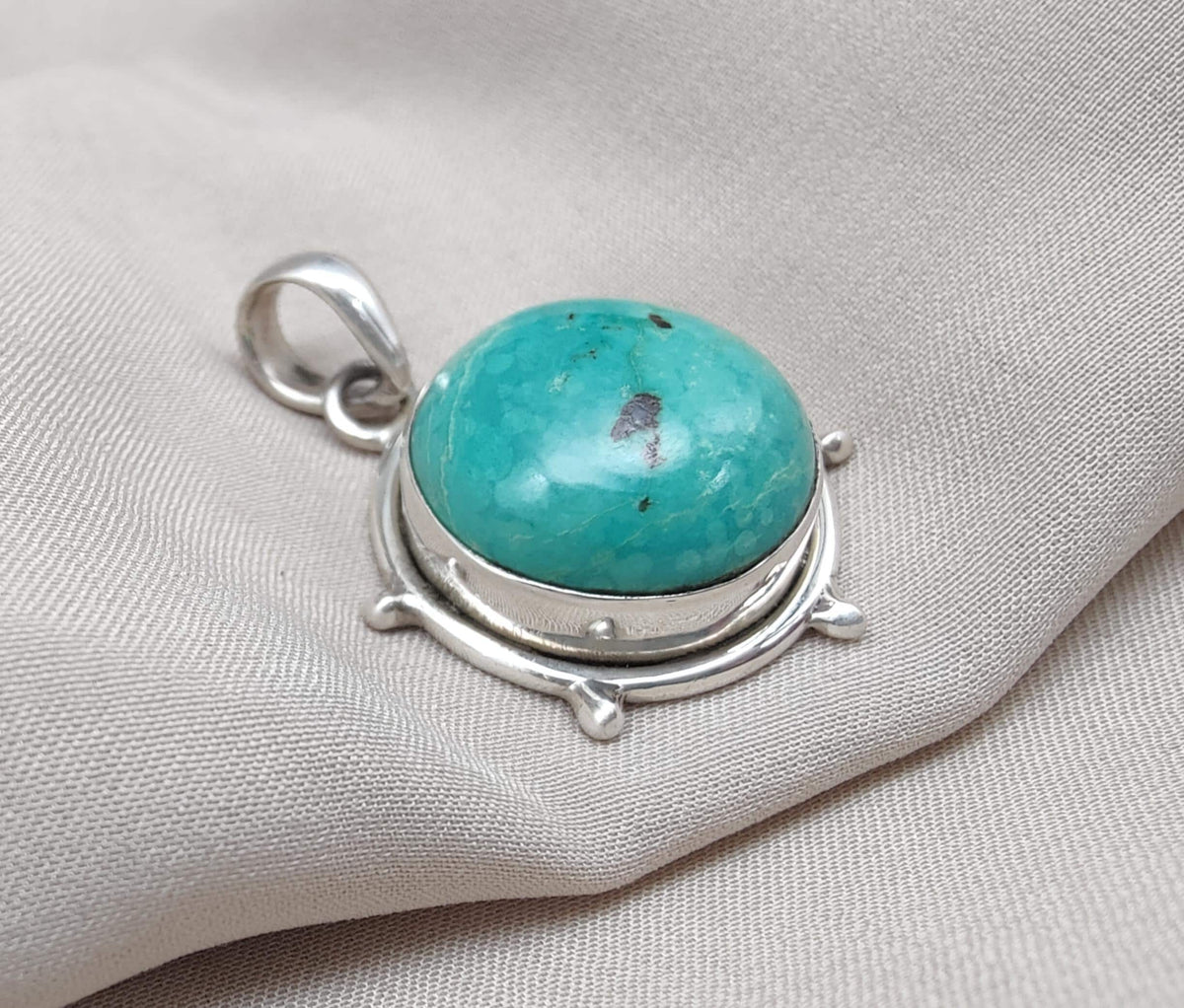 Tibetan Turquoise Pendant Necklace: 925 Silver Boho Healing Jewelry
