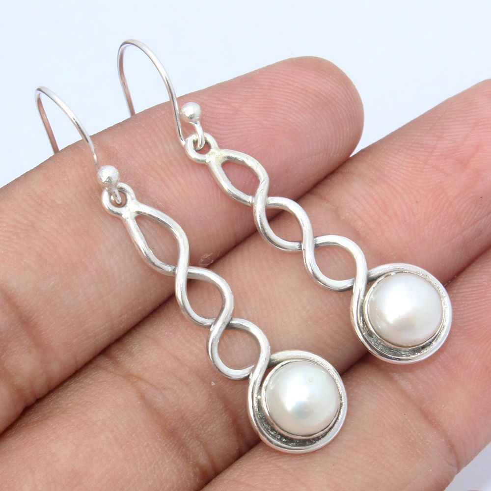 925 SOLID STERLING SILVER NATURAL MOTHER OF PEARL GEMSTONE HOOK EARRING