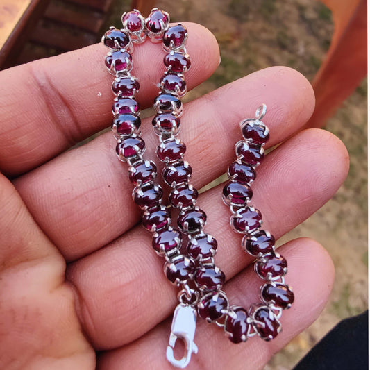 925 SOLID STERLING SILVER NATURAL RED GARNET HANDMADE BRACELET,8 INCHES