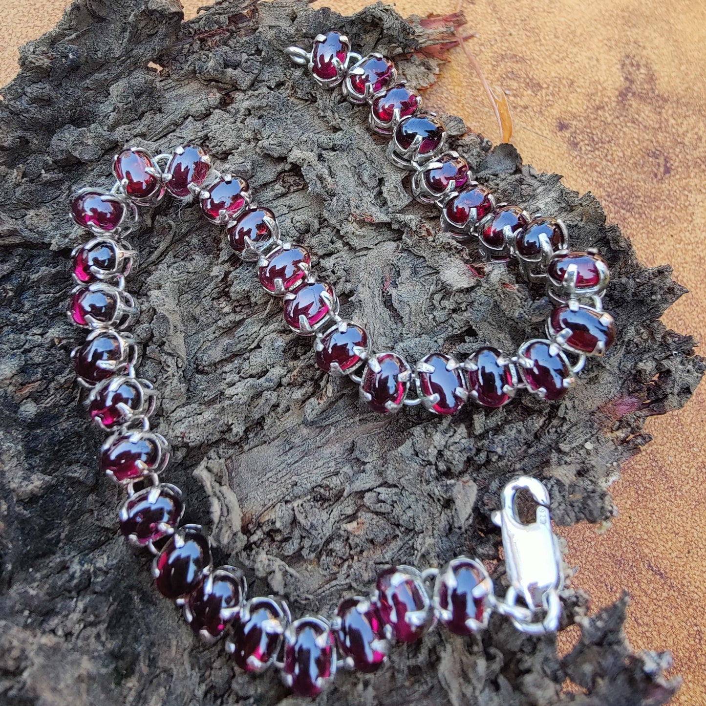 925 SOLID STERLING SILVER NATURAL RED GARNET HANDMADE BRACELET,8 INCHES