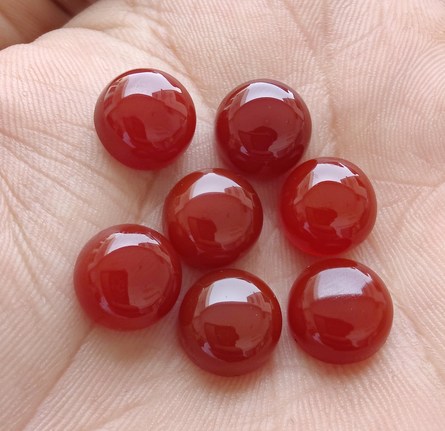 NATURAL RED ONYX ROUND SHAPE CABOCHON FLAT BAK CALIBRATED GEMSTONES, ALL SIZES AVAILABLE