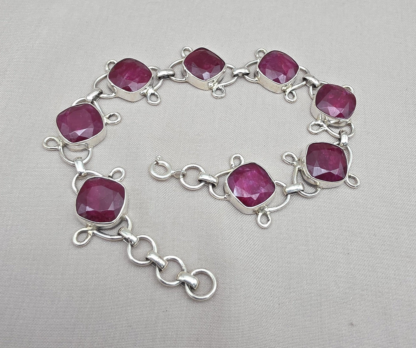 Ruby Bracelet 925 Sterling Silver Red Gemstone Jewelry