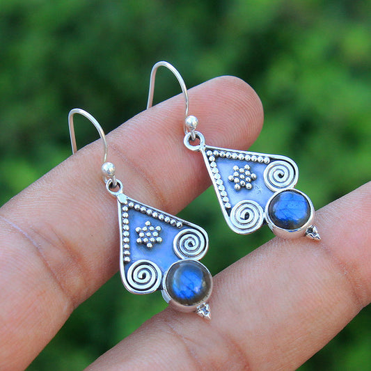 925 SOLID STERLING SILVER NATURAL LABRADORITE GEMSTONE HOOK EARRING