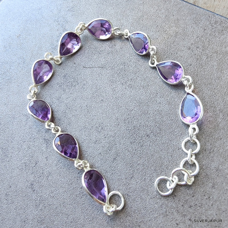 925 SOLID STERLING SILVER NATURAL AMETHYST HANDMADE BRACELET,8 INCHES