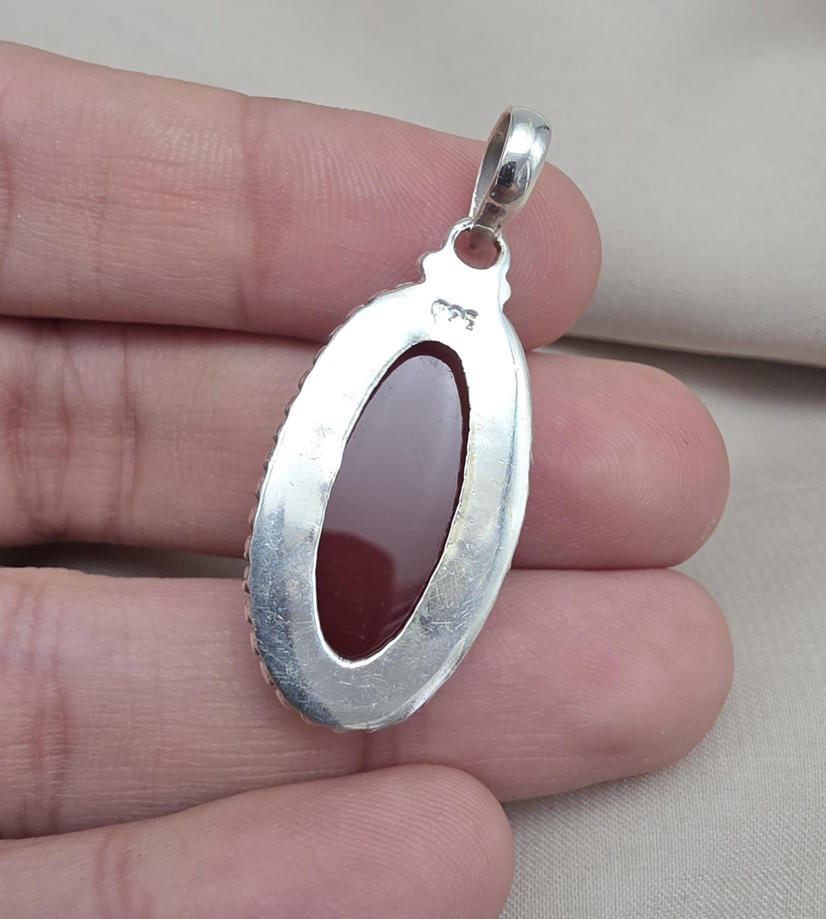 Handmade Red Onyx Sterling Silver Pendant - July Birthstone Necklace