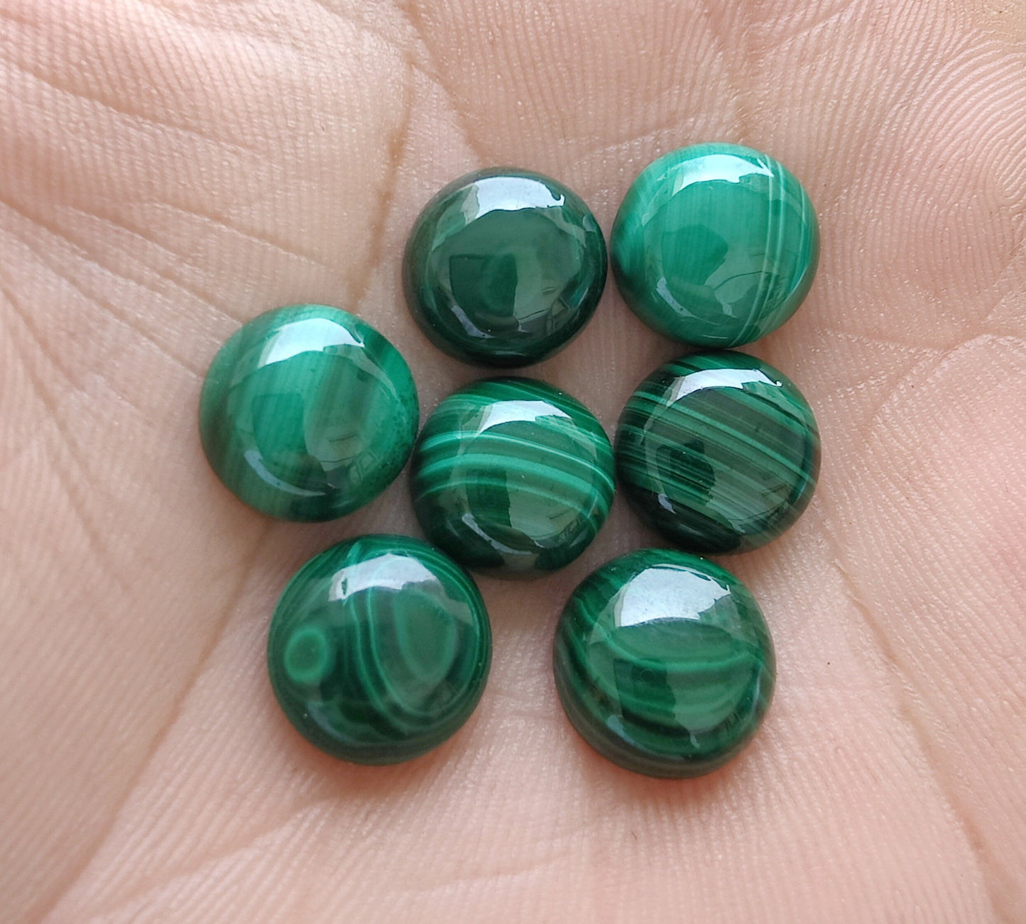 NATURAL MALACHITE ROUND SHAPE CABOCHON FLAT BACK CALIBRATED GEMSTONES