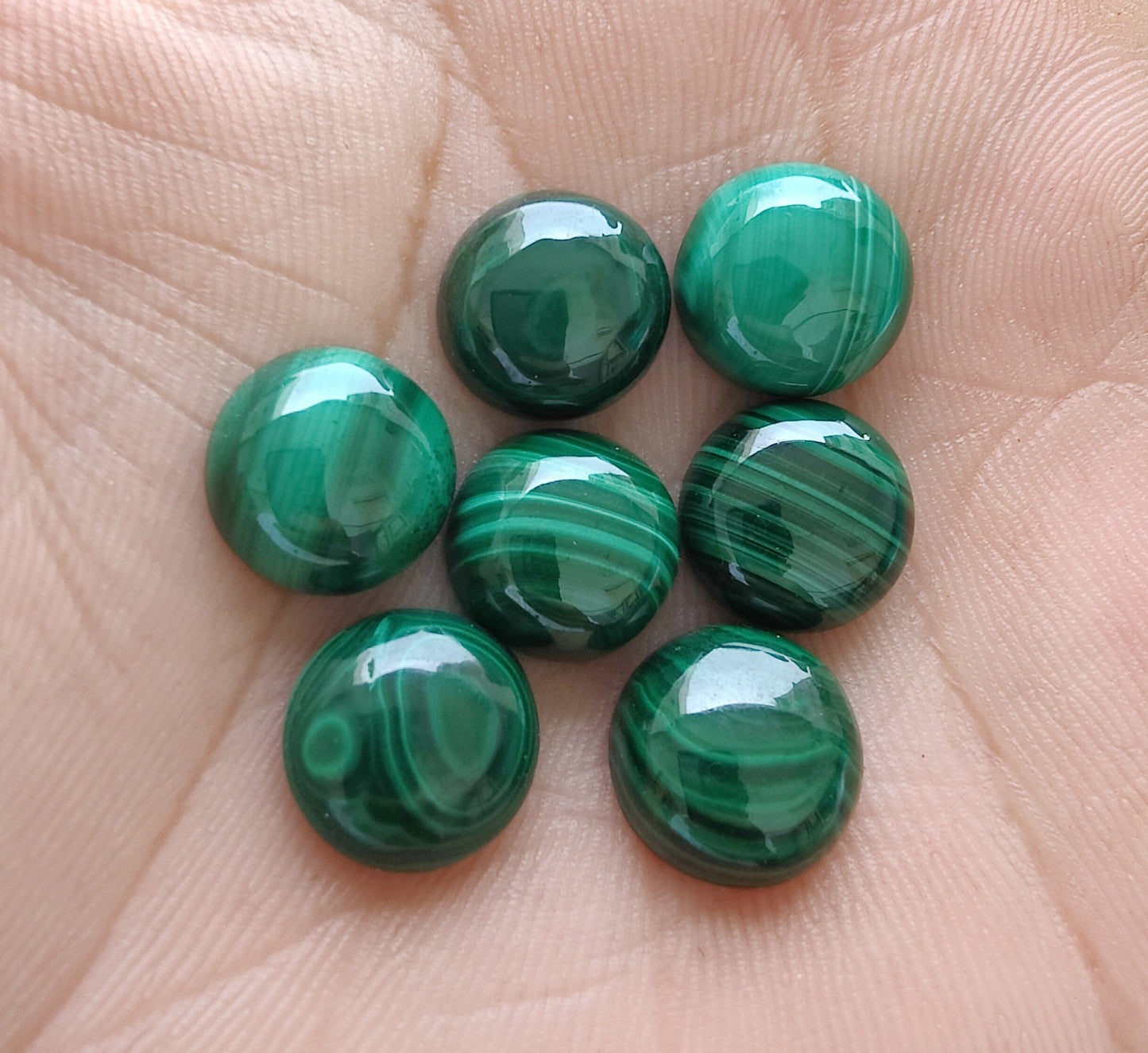 NATURAL MALACHITE ROUND SHAPE CABOCHON FLAT BACK CALIBRATED GEMSTONES