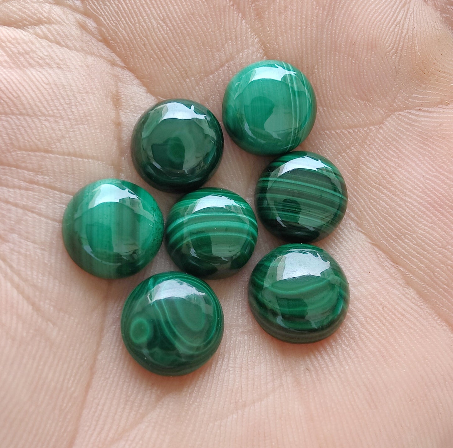 NATURAL MALACHITE ROUND SHAPE CABOCHON FLAT BACK CALIBRATED GEMSTONES