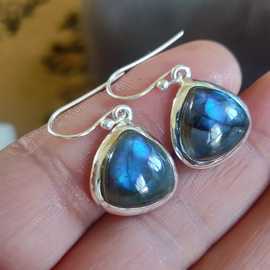925 SOLID STERLING SILVER NATURAL LABRADORITE GEMSTONE HOOK EARRING