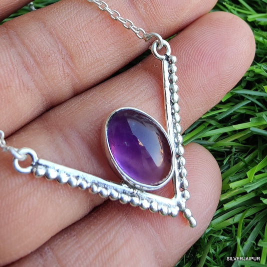 925 SOLID STERLING SILVER NATURAL AMETHYST HANDMADE NECKLACE,18 INCHES