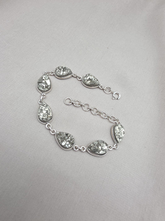 925 Sterling Silver Pyrite Druzy Bracelet Sparkling Gemstone Statement Jewelry Gift for Her