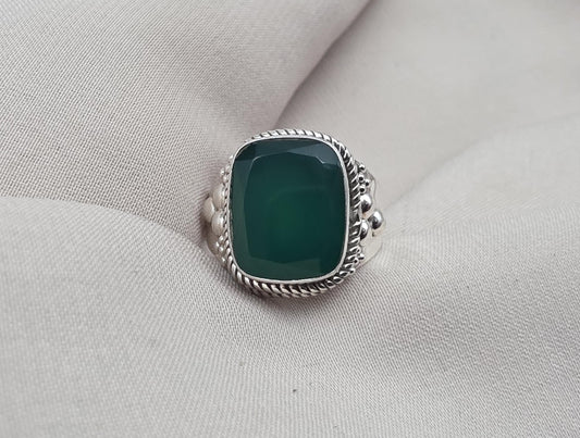 Green Onyx 925 Sterling Silver Ring May Birthstone Statement Ring Handmade Boho Jewelry