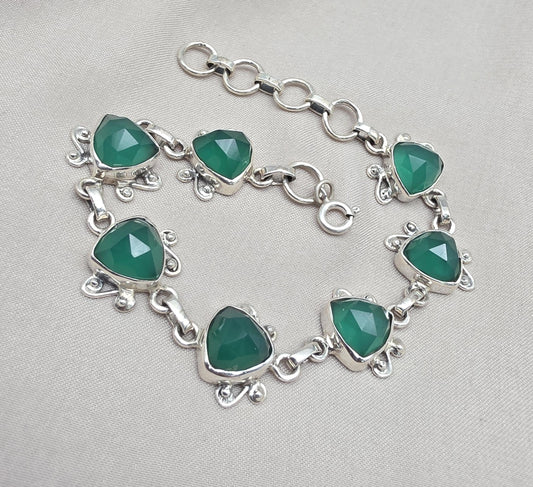 Green Onyx Bracelet 925 Sterling Silver Statement Gemstone Bracelet