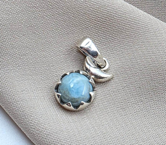 925 Sterling Silver Larimar Flower Pendant Natural Blue Larimar Floral Gemstone Necklace Charm