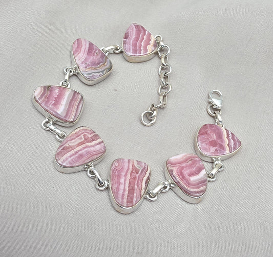 Rhodochrosite Bracelet 925 Sterling Silver Pink Statement Jewelry Wedding Gift