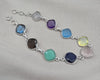 925 Sterling Silver Multi Stone Bracelet Natural Gemstone Cushion Link Jewelry