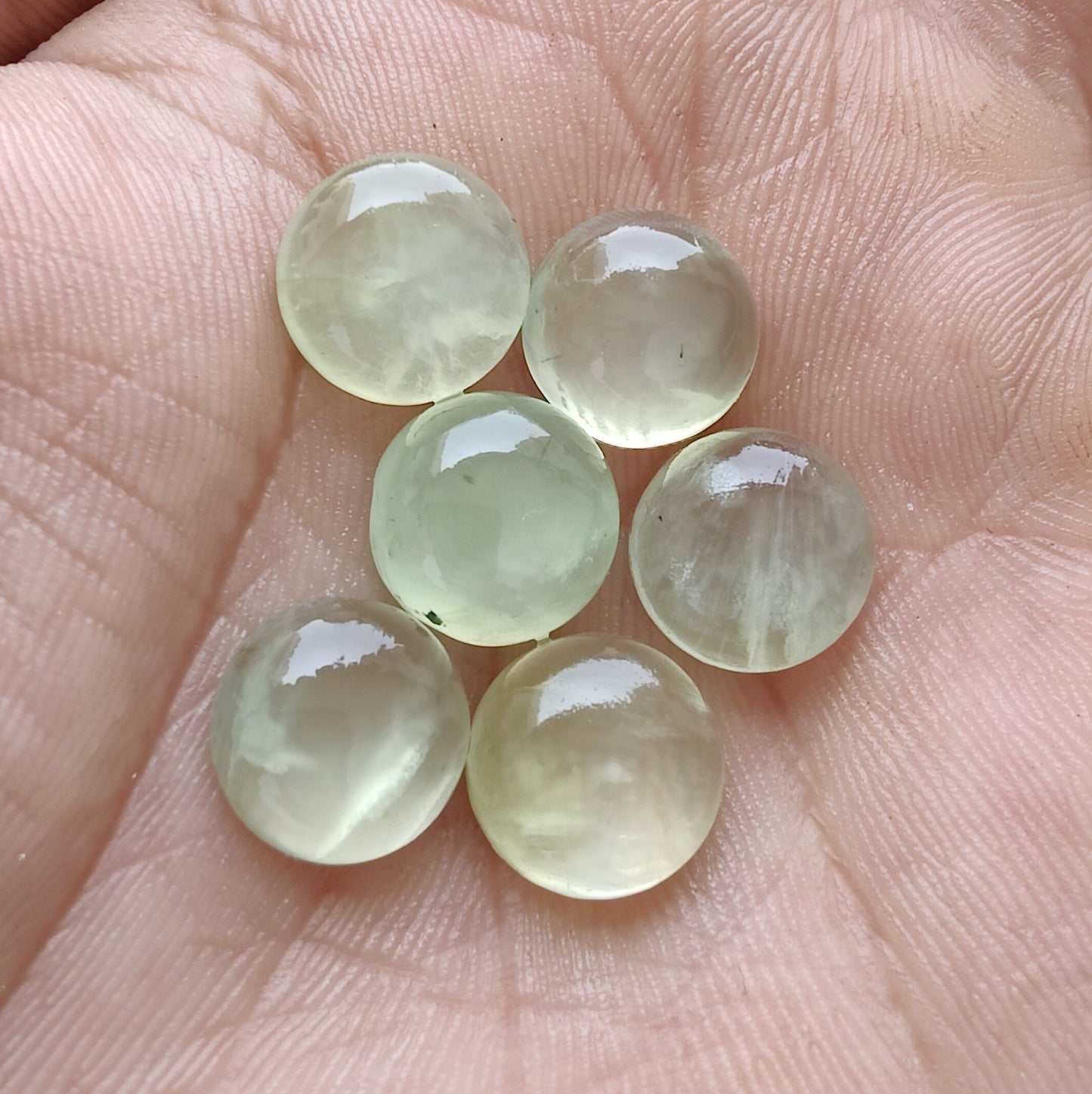 TOP QUALITY NATURAL PREHNITE ROUND SHAPE CABOCHON FLAT BACK CALIBRATED GEMSTONS- ALL CUSTOM SIZES ALSO AVAILABLE
