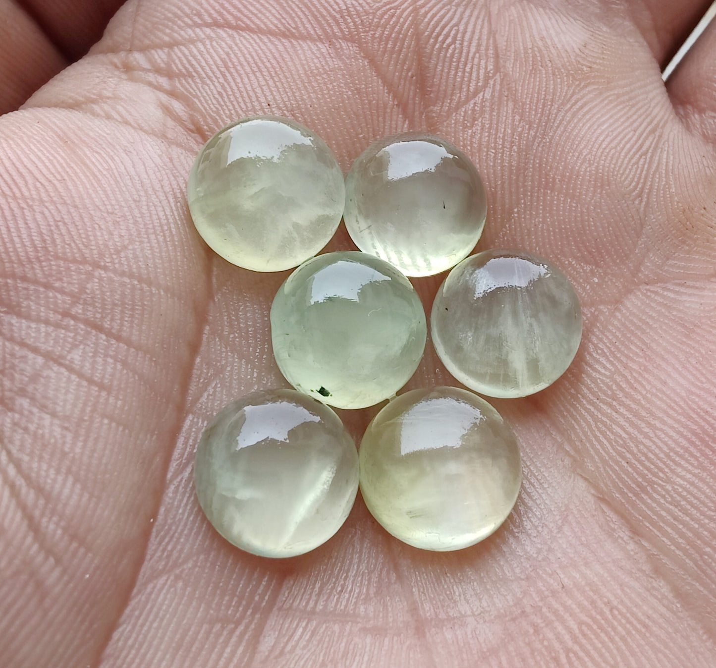 TOP QUALITY NATURAL PREHNITE ROUND SHAPE CABOCHON FLAT BACK CALIBRATED GEMSTONS- ALL CUSTOM SIZES ALSO AVAILABLE