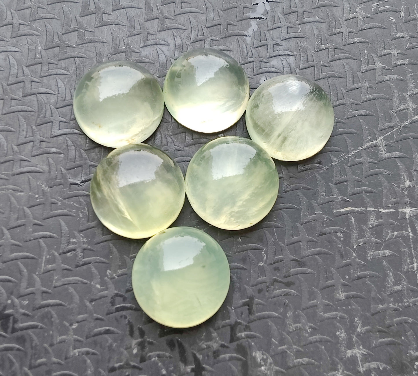 TOP QUALITY NATURAL PREHNITE ROUND SHAPE CABOCHON FLAT BACK CALIBRATED GEMSTONS- ALL CUSTOM SIZES ALSO AVAILABLE