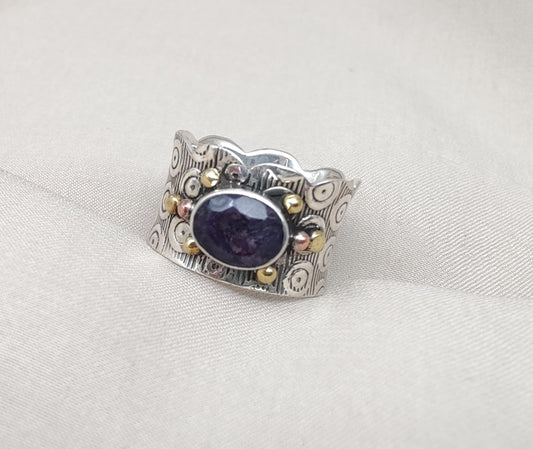 Blue Sapphire Spinner Ring 925 Sterling Silver Meditation Band, Anxiety Relief