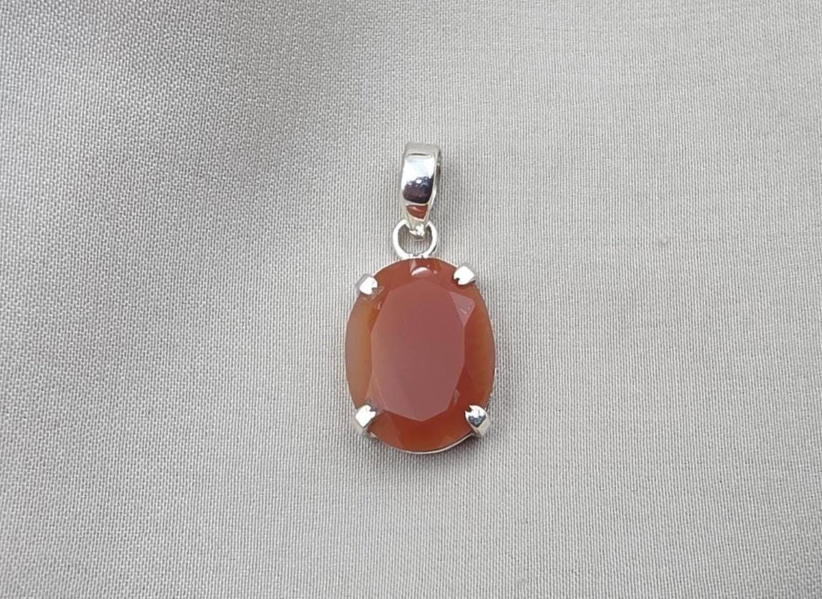 925 Sterling Silver Carnelian Pendant, Faceted Orange Gemstone Necklace Charm