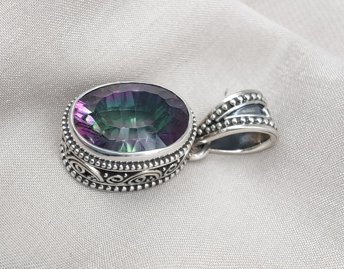 Mystic Topaz Pendant: 925 Sterling Silver Jewelry Rainbow Gemstone, Boho Healing Charm