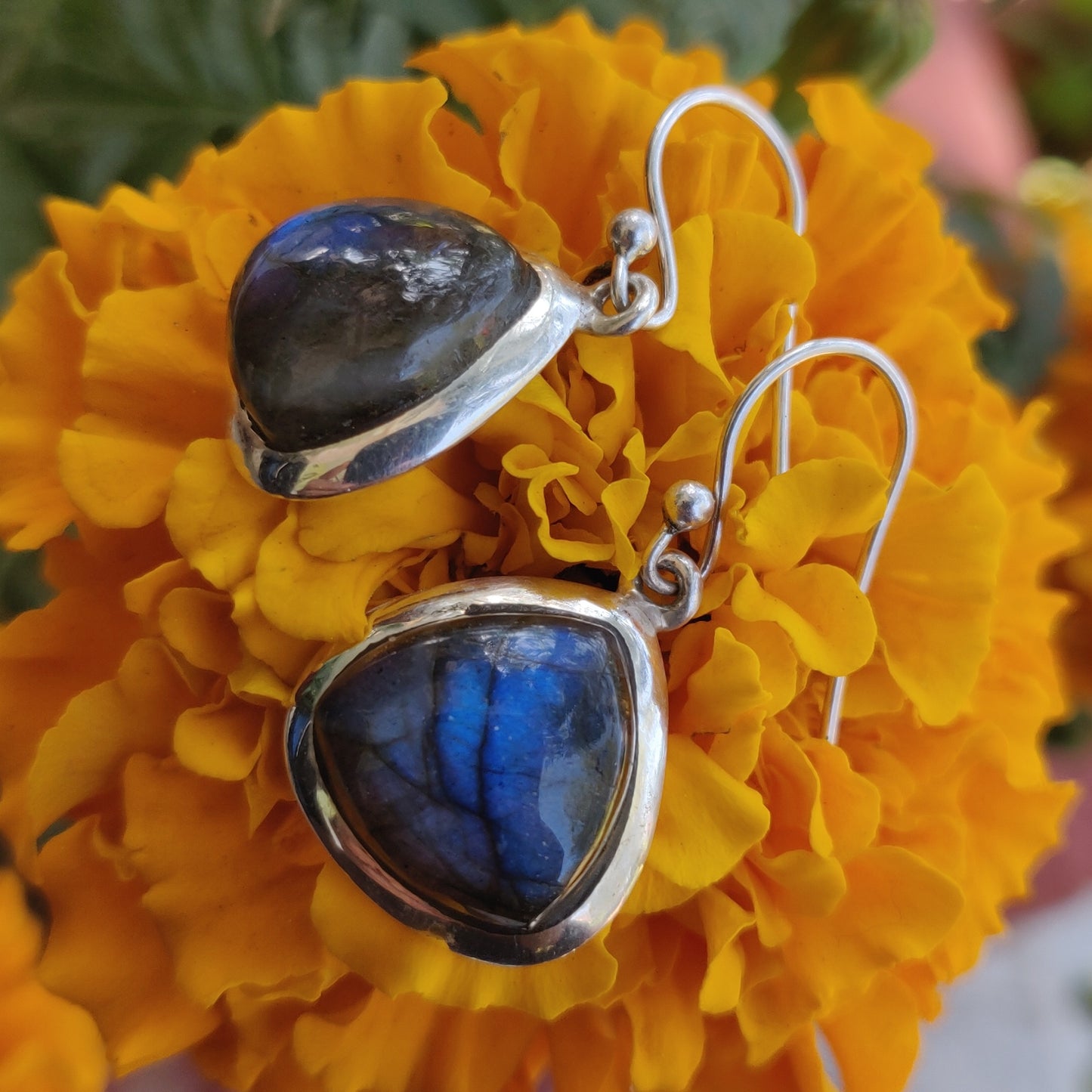 925 SOLID STERLING SILVER NATURAL LABRADORITE GEMSTONE HOOK EARRING