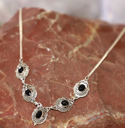 925 SOLID STERLING SILVER NATURAL BLACK ONYX HANDMADE NECKLACE,18 INCHES