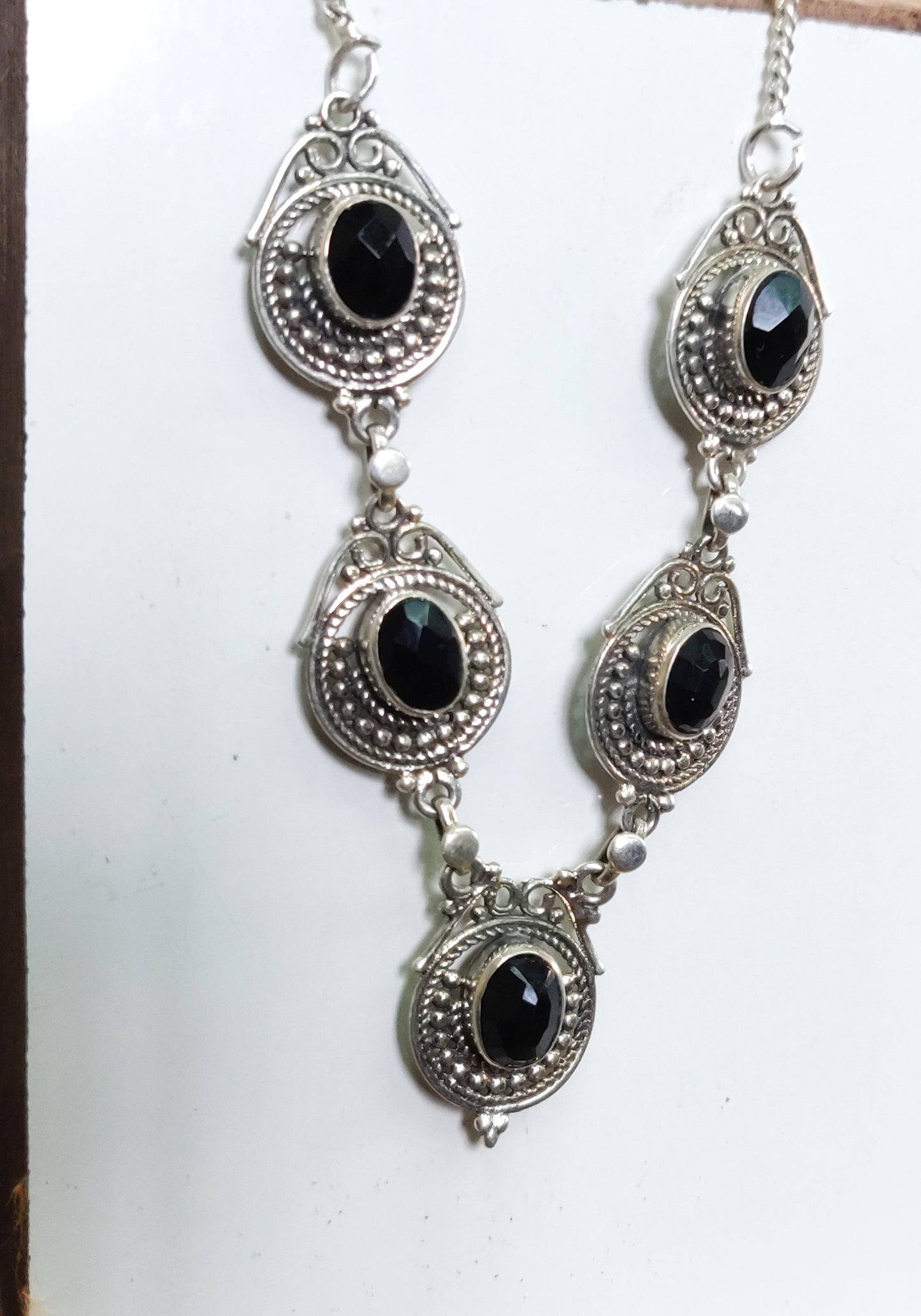 925 SOLID STERLING SILVER NATURAL BLACK ONYX HANDMADE NECKLACE,18 INCHES