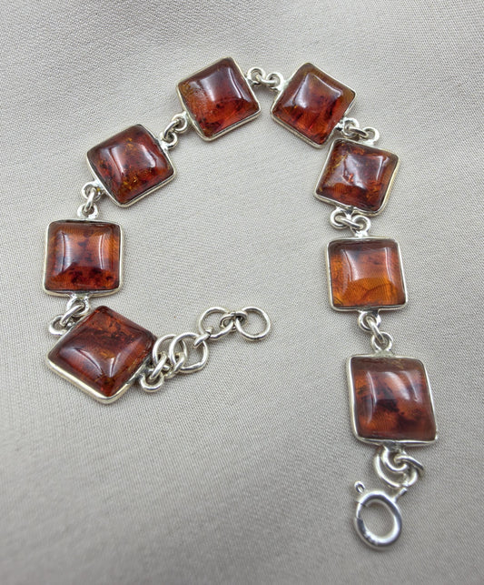 925 Sterling Silver Cognac Amber Bracelet Handmade Gemstone Jewelry Gift for Women