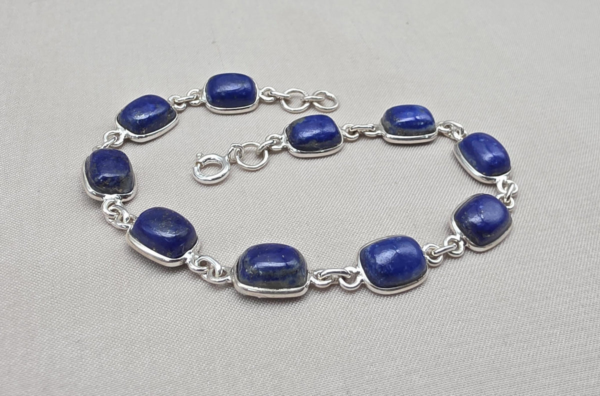 Lapis Lazuli Bracelet 925 Silver Blue Gemstone Jewelry Gift for Her Handmade Statement Bracelet